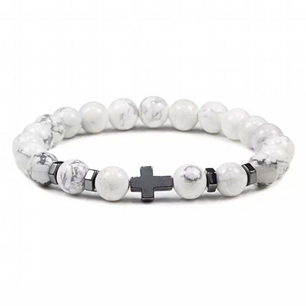 Natural Stone Cross Beaded Bracelet