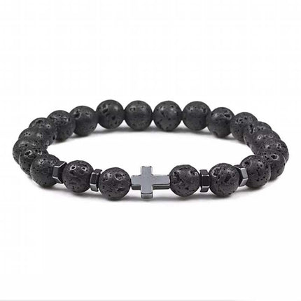 Natural Stone Cross Beaded Bracelet