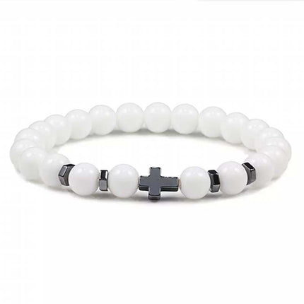 Natural Stone Cross Beaded Bracelet