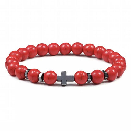 Natural Stone Cross Beaded Bracelet