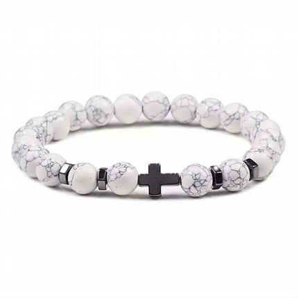 Natural Stone Cross Beaded Bracelet