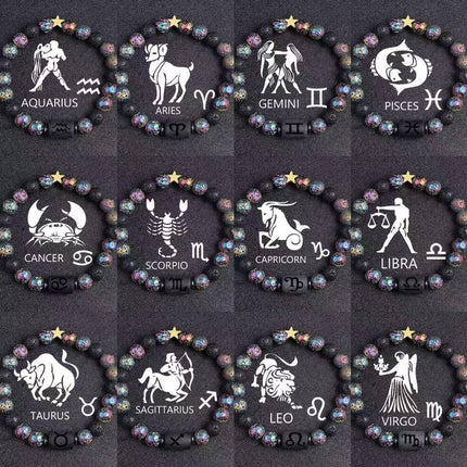 European And American Twelve Constellation Natural Stone Beaded Bracelet