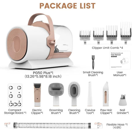 Grooming Vacuum, Grooming Kit, Clipper Nail Trimmer Grinder, 2.5L Dust Cup 7 Grooming Tools 11000Pa Vacuum