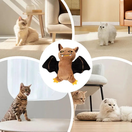 Interactive Bat Cat Toys Soft Kitten Teething Toys USB Charging Electric Cat Chew Toy Funny Bat Shaped Sound Making Toy Pet