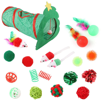 Interactive Xmas Pet Tunnel Assortments Variety Catnip Toys With Green Tunnel For Kitten Puppy Indoor Cats Xuan-us