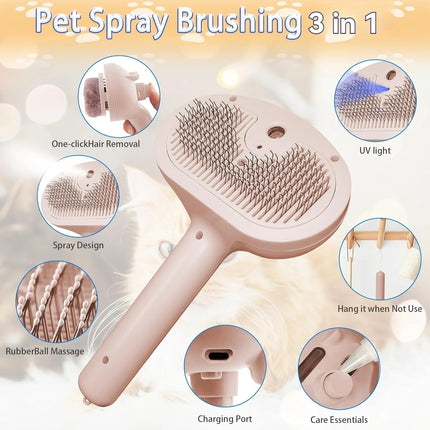 Steam Cat Brush,  Pet Hair Cleaning Misting CombCat Brushes for Indoor Cats,  Cat Hair Brush Cat Grooming Deshedding Brush