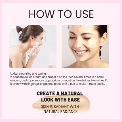 CC+ Cream Foundation Full cover Color Correcting Cream No Creasing Hydrating Serum & SPF50+ Sunscreen lightweight Natural Makeup