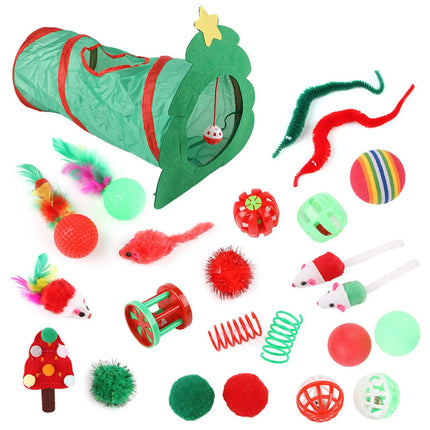 Interactive Xmas Pet Tunnel Assortments Variety Catnip Toys With Green Tunnel For Kitten Puppy Indoor Cats Xuan-us