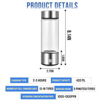 Hydrogen Rich 420ML Portable Water Glass Bottle Alkaline Generator Ionizer USB