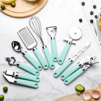 Plastic handle stainless steel kitchen gadget 9 piece set