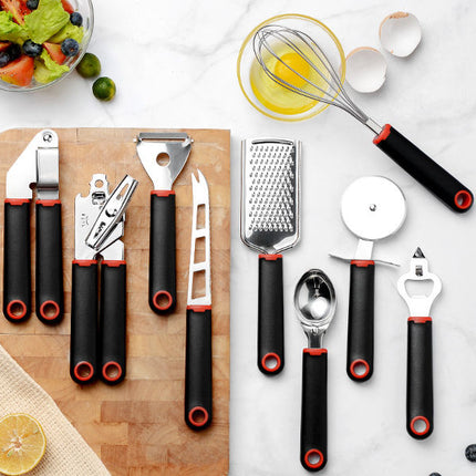 Plastic handle stainless steel kitchen gadget 9 piece set