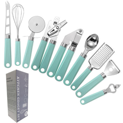 Plastic handle stainless steel kitchen gadget 9 piece set