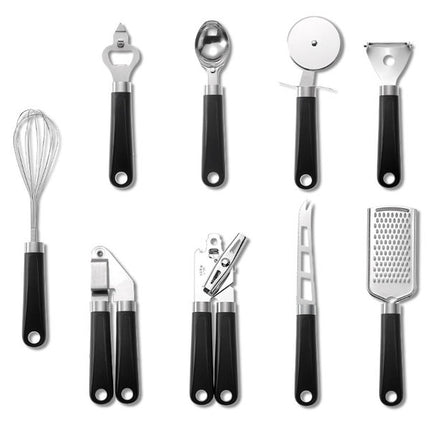 Plastic handle stainless steel kitchen gadget 9 piece set